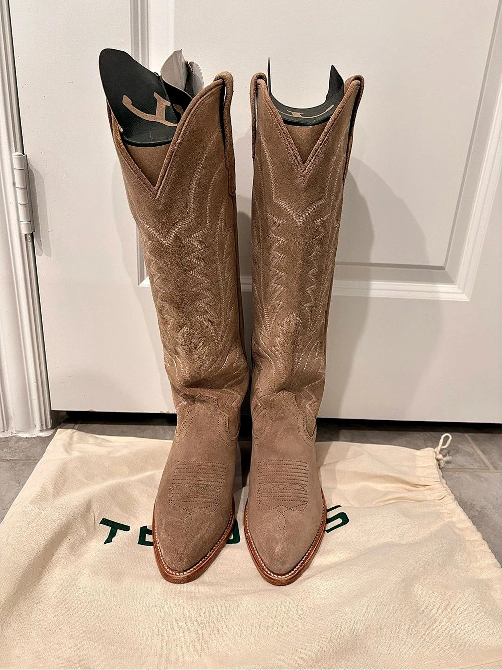 Tecovas Abby Western Heeled Boots tan suede US 7